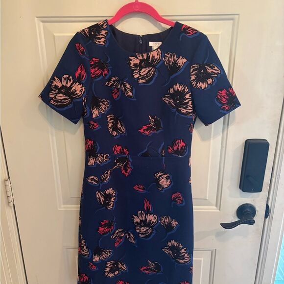J. Crew Blue Dress with Red and Tan Floral Pattern - Picture 3 of 5